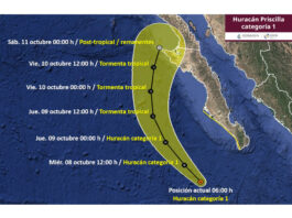 Se degrada “Priscilla” a categoría 1; mantienen pronóstico de lluvias para BCS