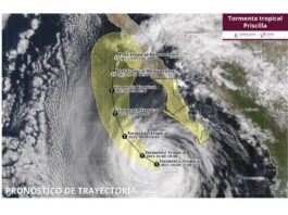 “Priscilla” se debilita a tormenta tropical, pero mantiene lluvias y oleaje elevado en Baja California Sur